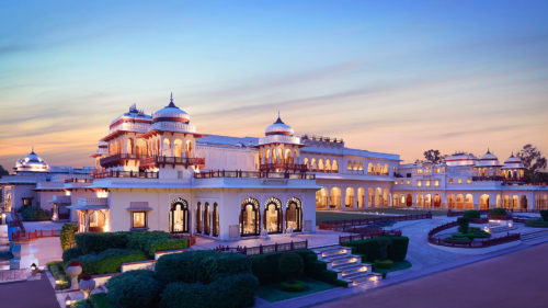 Taj Rambagh Palace at sunset